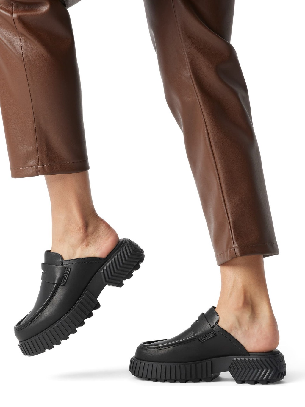 Sorel Ona Ave Penny Loafer Platform Mules In Black Smooth Leather Women’s Sz 9
